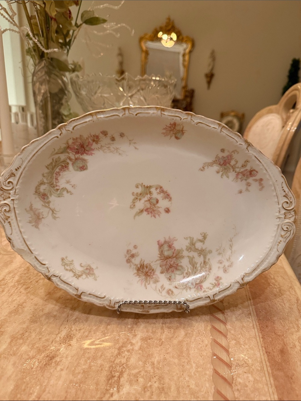 Haviland France Limoges china plate/ tray from 1900s with Green and Red flowers